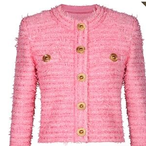 Chela Pink Cropped Textured Knit Cardigan